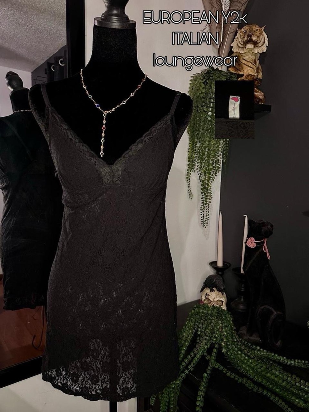DARK FEMME 2000s loungewear lace trim distressed dress